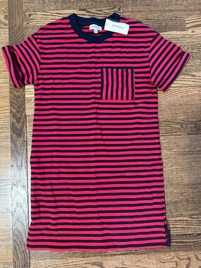 Evereve Pink and Navy Striped Pocket Tee Dress